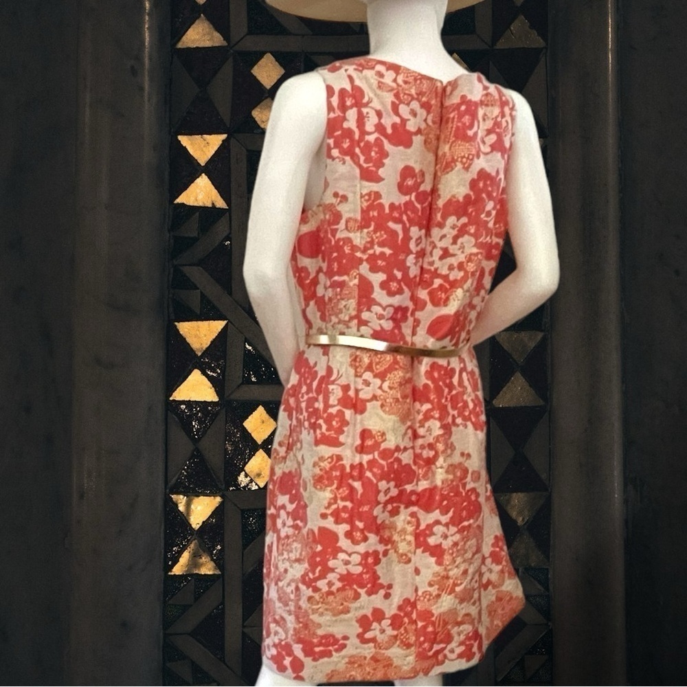 Tahari Women’s ASL Metallic Gold and Jacquard Orange Floral Fit n Flare Size 12 - Picture 10 of 16